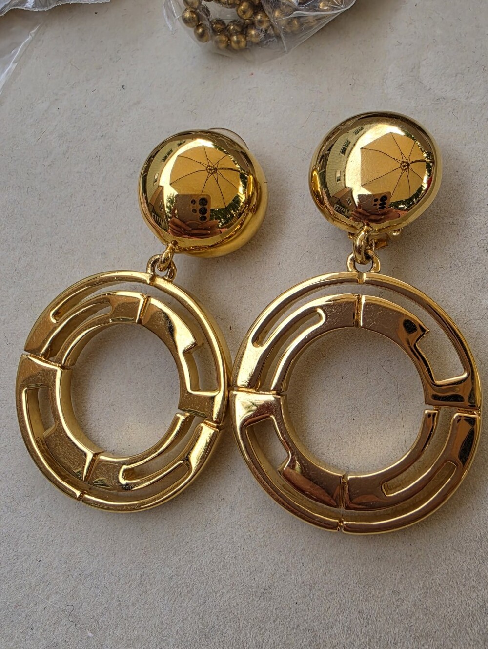 Vintage St. John Signed Gold-Tone Door Knocker Clip-On Earrings